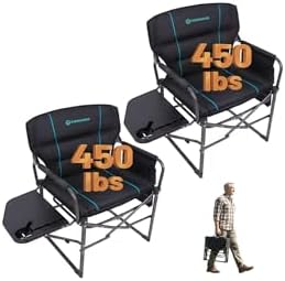 FUNDANGO Oversized Folding Chairs for Outside, Fully Padded Camping Director Chair for Adults, Support 450lbs Portable lawn chairs with Side Table, Side Pockets for outdoor Camp, Picnic, Lawn, Concert by FUNDANGO