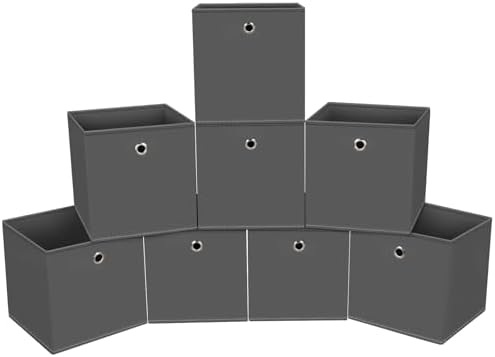 Foldable Storage Cubes Bins ,11 Inch Cloth Storage Cube Fabric Storage Box Cubes Organizer Baskets with Handles for Home Organizer Set of 8 (Grey) by NieEnjoy