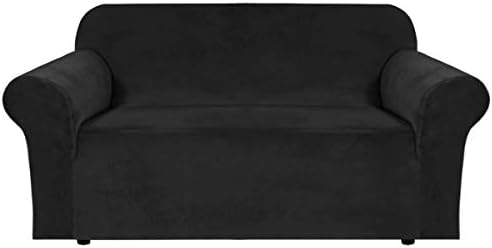 H.VERSAILTEX Stretch Velvet Loveseat Covers for 2 Cushion Couch Covers for Living Room Sofa Covers Slipcovers with Non Slip Straps Bottom, Ultra Thick Comfy Velour (Width 58"-72", Black) by HVERSAILTEX