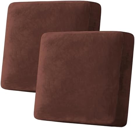 H.VERSAILTEX Velvet Stretch Couch Cushion Cover Plush Cushion Slipcover for Chair Loveseat Sofa Cushion Furniture Protector Seat Cushion Sofa Cover (2 Piece Large Sofa Cushion Covers, Burnt Brick) by HVERSAILTEX