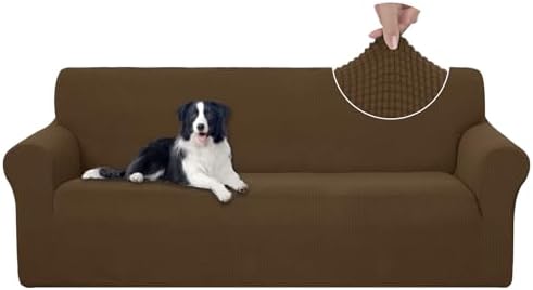 U-NICE HOME Stretch Couch Cover Slipcover for 3 Cushion Sofa, Brown by U-NICEHOME