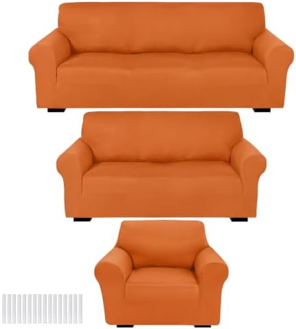 Peryiter 3 Pcs Couch and Loveseat Sofa Covers,Orange,Milk Silk by Peryiter