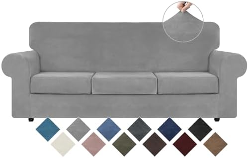 WEERRW 4-Piece Couch Cover for Sofa Velvet Sofa Cover Washable, Silver Grey by WEERRW