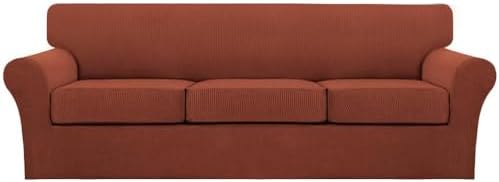 Turquoize 4 Piece Sofa Covers for 3 Cushion Couch Sofa Slipcover Soft Couch Cover for Dogs Washable Furniture Cover with 3 Individual Large Cushion Covers Feature Fabric (Large Sofa, Rust) by Turquoize