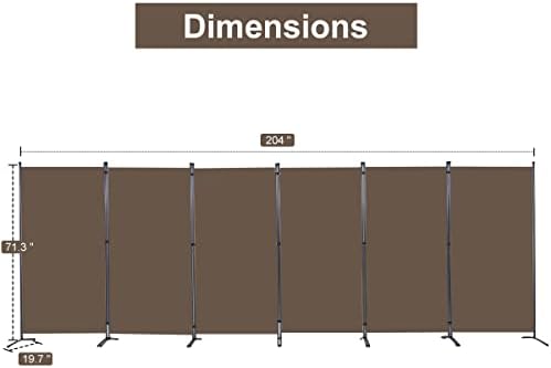 6 Panel Folding Room Divider,204" W x 71.3" H Portable Privacy Screen,Brown - Image 2