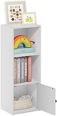 Furinno LUDER Book Shelf, 3-Tier Modern Bookshelf, Bookcase with 1 Door Storage Cabinet, 9.3 x 12 x 31.5, for Organization and Storage, for Living Room, Bedroom, Home Office, White by Furinno-FitsYourSpaceFitsYourBudget