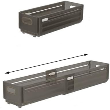 Foldable Storage Bins, 2 Pack Plastic Expandable Boxes for Organizing, Adjustable from 11-18.8" Drawer Organizers Separators Dividers for Bedroom Kitchen Utensils Tools Closet, Small Grey by DEFRKO