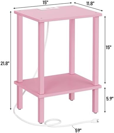 TUTOTAK End Table with Charging Station, Side Table, Nightstand - Image 3