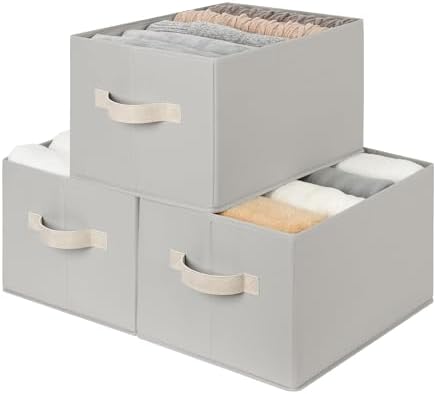 StorageWorks Closet Storage Bins, Light Gray, Large, 3-Pack by StorageWorks