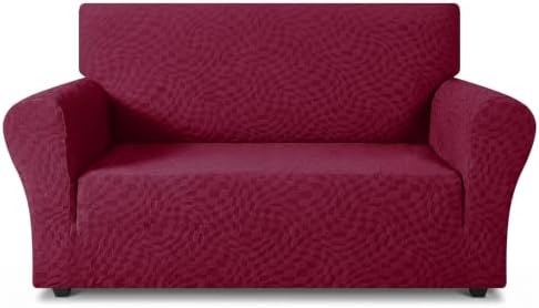 ZNSAYOTX 1 Piece Stretch Loveseat Covers for 2 Cushion Couch (55"-71"), New Plaid Couch Cover with Non-Slip Buckle for Dog Pets, Soft Cozy Washable Sofa Slipcover Form Fit Protector, Wine Red by ZNSAYOTX