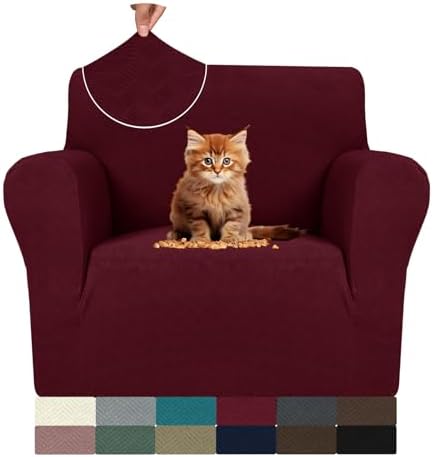 MAXIJIN Chair Covers for Living Room 1 Piece Stretch Sofa Chair Slipcovers with Arms (31"-46") Furniture Protector for Dog Pet Couch Armchair Cover (Chair, Diamond Pattern Wine Red) by MAXIJIN