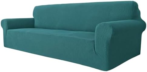 MAXIJIN Super Stretch Couch Cover for 3 Cushion Couch, 1-Piece Universal Sofa Covers Living Room Jacquard Spandex Furniture Protector Dogs Pet Friendly Fitted (Extra Large, Peacock Teal) by MAXIJIN