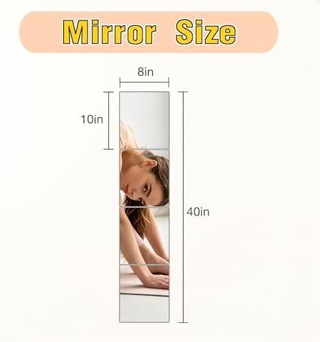 4-piece Glass Full Length Wall Mirror Tiles, 8 × 10 inch self-Adhesive Frameless Small Mirror Brick, Suitable for Home Gyms, bedrooms, Doors, and Bathroom Glass Mirrors (4Pcs 8 * 10) - Image 2