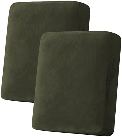 H.VERSAILTEX Velvet Stretch Couch Cushion Cover Plush Cushion Slipcover for Chair Loveseat Sofa Cushion Furniture Protector Seat Cushion Sofa Cover (2 Piece Medium Sofa Cushion Covers, Olive) by HVERSAILTEX