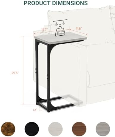 C-Shaped Side Table for Couch - Small Coffee Stand Sofa Tray Desk with Metal Frame and Waterproof Scratch Resistant, Modern End Accent for Living Room, Bedroom, Small Spaces, Greige - Image 2