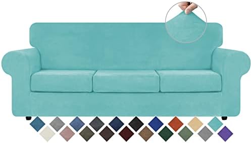 WEERRW 4 Pieces Couch Cover for Sofa Velvet Sofa Covers Washable, Aqua by WEERRW