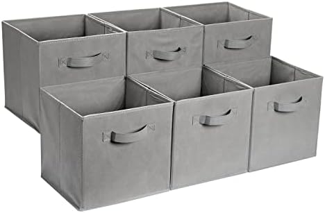 Amazon Basics Collapsible Fabric Storage Cube Bins Organizer with Handles for Organizing, Sturdy, Gray, 13 x 13 x 13 inch, 6-Pack by AmazonBasics