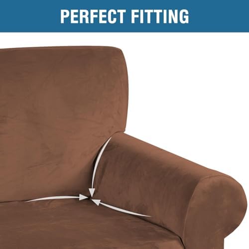 H.VERSAILTEX Stretch Velvet Sofa Covers for 3 Cushion Couch Covers Furniture Protector Soft with Non Slip Elastic Bottom, Crafted from Thick Comfy Rich Velour (Large Sofa 90"-97", Caramel Cafe) - Image 4
