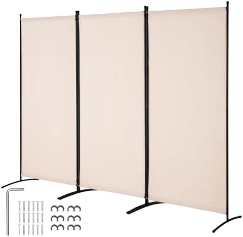 VEVOR Room Divider, 3 Panel Room Divider, Folding Privacy Screen and Portable Partition Divider for Room Separation, Freestanding Room Partitions for Office, Bedroom, Study, Beige by VEVOR