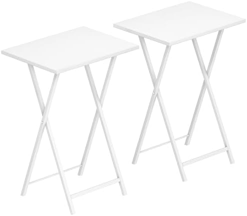 HOOBRO Folding TV Tray Tables, Set of 2 Side Table for Small Space, Industrial Snack Tables for Eating at Couch, Stable Metal Frame, Easy Assembly, Space Saving, White WW25BZ01N1 by HOOBRO