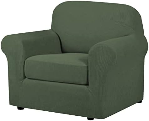 H.VERSAILTEX 2-Pieces Armchair Cover Chair Slipcovers with Arms Furniture Protector Cover Fit Armchair Width Up to 47 Inch, Jacquard Spandex Couch Covers Armchair Slipcover - Bronze Green, Chair by HVERSAILTEX