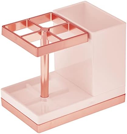 mDesign Plastic Toothbrush and Toothpaste Storage Organizer Holder - Home Decor for Bathroom Countertop - Holds Toiletries and Beauty Accessories - Lumiere Collection, Light Pink/Rose Gold - Image 3