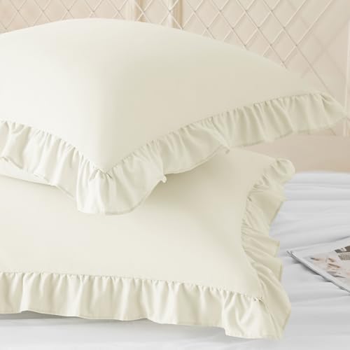KKJIAF 2 Pack Ruffle Pillow Cases 26x26 Inches, Beige - Image 2