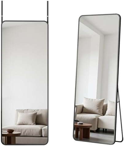 Antok Over The Door Mirror Full Length, 49'' x 14''Wall Mounted Hanging Mirror, Aluminum Alloy Frame, Shatterproof Glass, No Drill Installation for Bedroom, Closet, Bathroom, Dorm, Round Corner,Black - Image 2