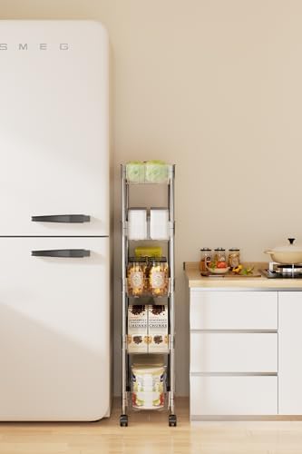 Sooyee Slim Rolling Storage Cart, 4 Tier, Clear - Image 4