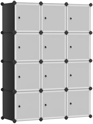 SONGMICS 12 Cube Storage Organizer with doors，Plastic stackable cube shelf by Unknown