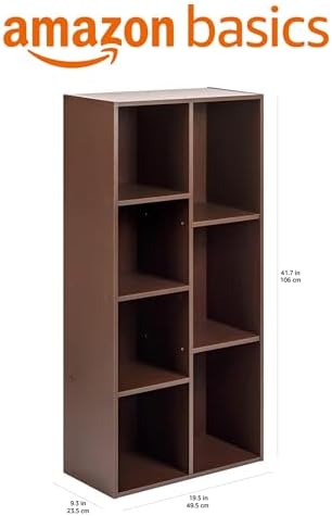 Amazon Basics 7 Cube Storage Organizer Bookcase, Sturdy Shelves, Book Shelf, Espresso, 9.3"D x 19.5"W x 41.7"H - Image 3