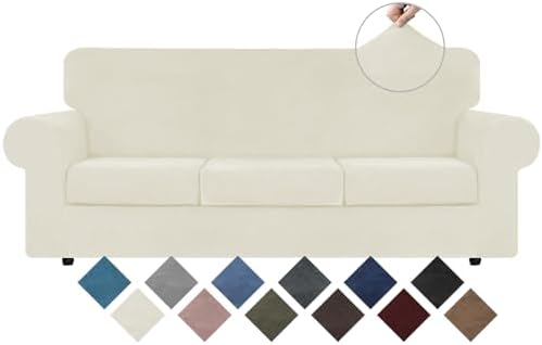WEERRW 4 Pieces Couch Cover for Sofa Velvet Sofa Covers Washable, Ivory by WEERRW