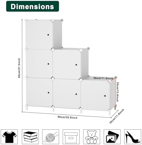6Cube Storage Organizer Modular Stackable with Doors White - Image 3