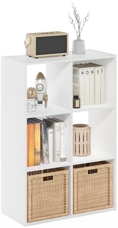 Furinno PELLI Book Shelf, 6-Cube Bookshelf with Open & Closed Back Cubes, 3 x 2 Storage Organizer Cabinet, 11.6 x 24.2 x 35.9, for Living Room, Bedroom, Home Office, White by Furinno-FitsYourSpaceFitsYourBudget