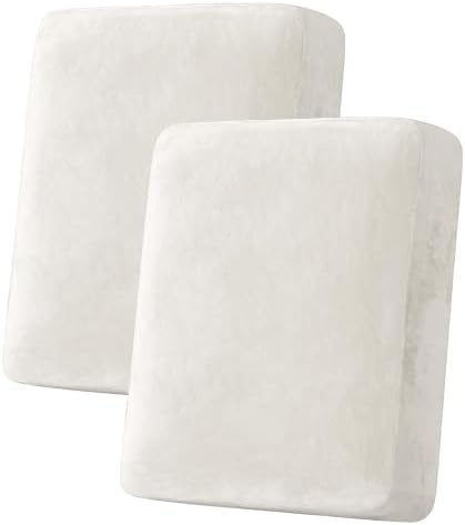 H.VERSAILTEX Velvet Stretch Couch Cushion Cover Plush Cushion Slipcover for Chair Loveseat Sofa Cushion Furniture Protector Seat Cushion Sofa Cover(2 Piece Medium Sofa Cushion Covers, Porcelain White) by HVERSAILTEX