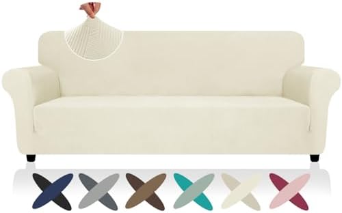 ZNSAYOTX Oversized Super Stretch Couch Cover (92"-115"), New Striped Sofa Covers Comfortable & Durable, Dog Cat Pets Friendly Extra Large Spandex Sofa Slipcovers (Beige, XL Sofa) by ZNSAYOTX