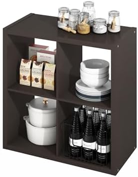 Furinno HERMITE 4-Cube Kitchen Island, Extra Thick Coffee Bar, Dark Oak by Furinno-FitsYourSpaceFitsYourBudget