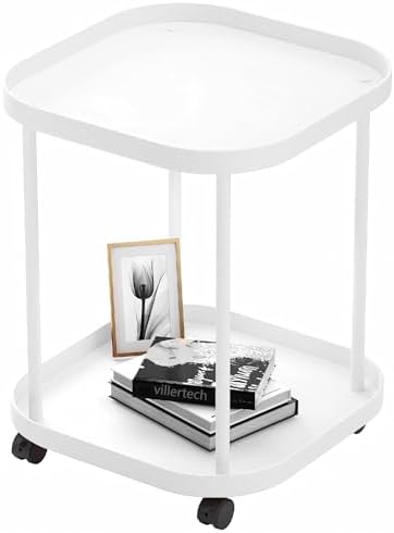Side Table with Wheels, 2-Tier End Table Small Night Stand by villertech