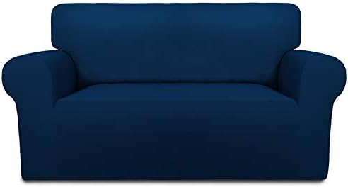 PureFit Stretch Loveseat Covers Fleece Couch Covers for Sofa Navy by PureFit