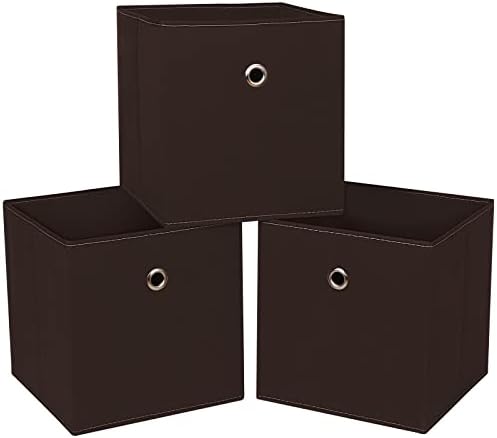 Foldable Storage Cubes Bins ,11 Inch Cloth Storage Cube Fabric Storage Box Cubes Organizer Baskets with Dual Handles for Home Organizer Set of 3 (Brown) by NieEnjoy