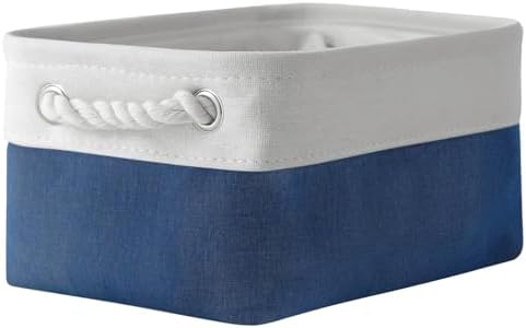 TheWarmHome Storage Bins for Shelves - 12x8x5.2 inch 1 Pack Baskets for Gifts Empty, Fabric Storage Cubes for Closet Organizing Dog Gift Cloth Toy (White & Jean Blue) by TheWarmHome