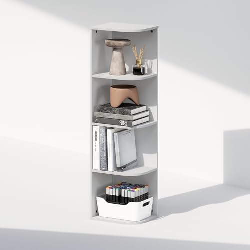 Furinno Reed Corner Shelf, 4-Tier Corner Bookshelf, Book Shelf, Corner Shelves, Storage Rack, for Organization and Storage, Home Office, Living Room, White - Image 5