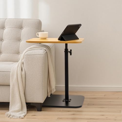 ZEAPTAC C-Shaped Side Table, 360° Swivel Height Adjustable, Lightweight Portable TV Tray Snack End Table for Couch Sofa Bed Small Spaces-Oak - Image 2