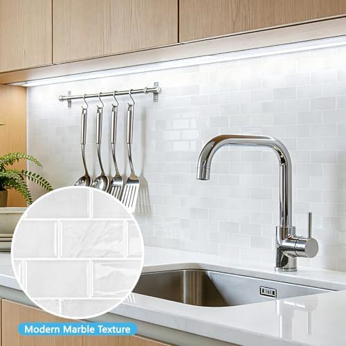 Art3d 10-Pack Subway Peel and Stick Backsplash, White Marble, 12 x 12 Inch - Image 2