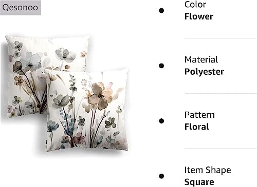 Flower Throw Pillow Covers 16x16 Set of 2, Flowers Pillow Cushion Cases,Decorative Square Pillowcases for Sofa Couch Bedroom Living Room Car - Image 7