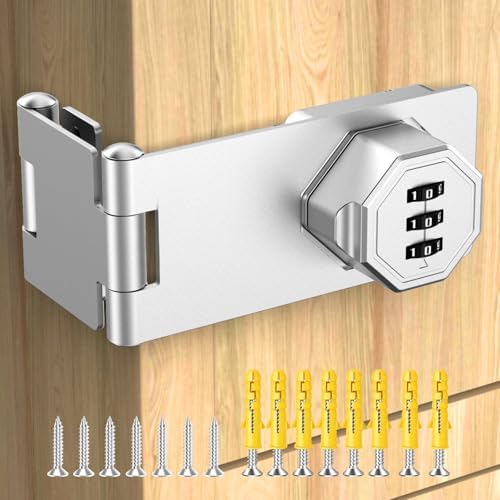 90 Degree Cabinet Locks with Combination, Mechanical Folding Door Latch, Keyless Password Rotary Hasp Latch Lock for Office File Cabinet, Drawers, Locker, Small Door, Cupboard (1, Silver) by YogePote