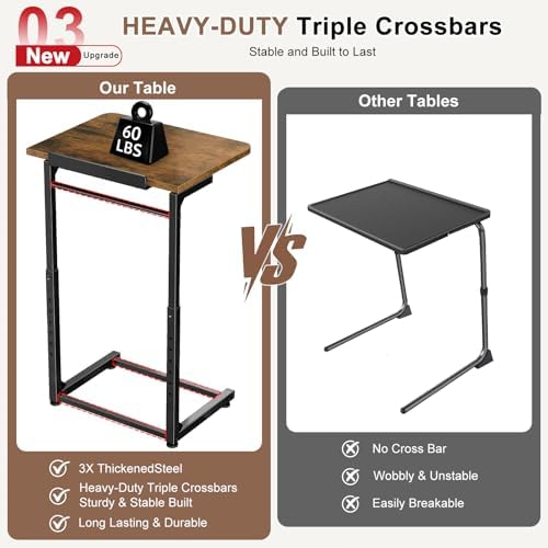 Tv Tray Table Set of 2, Living Room Table Sets 8-Level Adjustable Height Couch Side Table,90° Tilt Angle foldable End Table,Laptop Table with Phone & Tablet Slot Dinner Tray Desk for Recliner/Sofa/Bed - Image 5