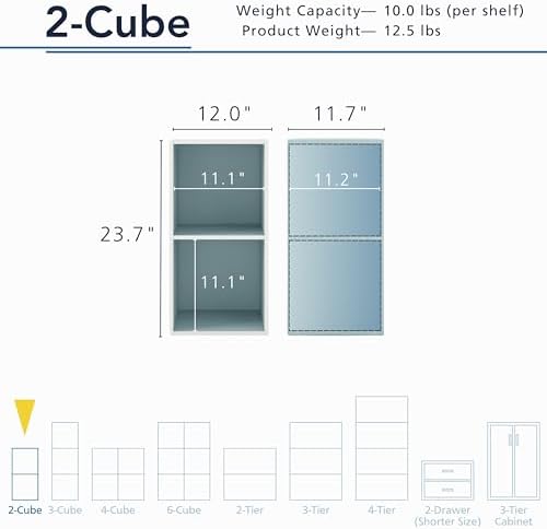 Homes: Inside + Out Apexa 2-Cube Storage Organizer Shelves, Stackable Wood Bookcase Fits Cubby Bins for Organization, Dorm Teen Room Decor & Home Office, Light Blue - Image 3