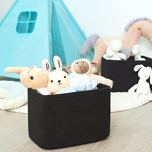 MINTWOOD Design 3-Pack Storage Baskets for Shelves, Playroom and Classroom, Book Basket, Decorative Storage Cube Bins, Woven Closet Organizers, Pantry and Shoe Organizer, Full Black - Image 6
