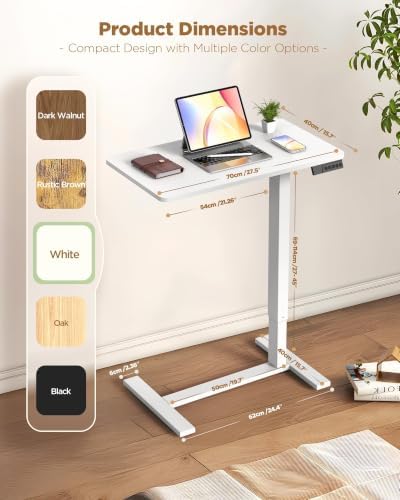 28"x 16" Electric Overbed Table, Rolling Laptop Desk for Bed, White - Image 3